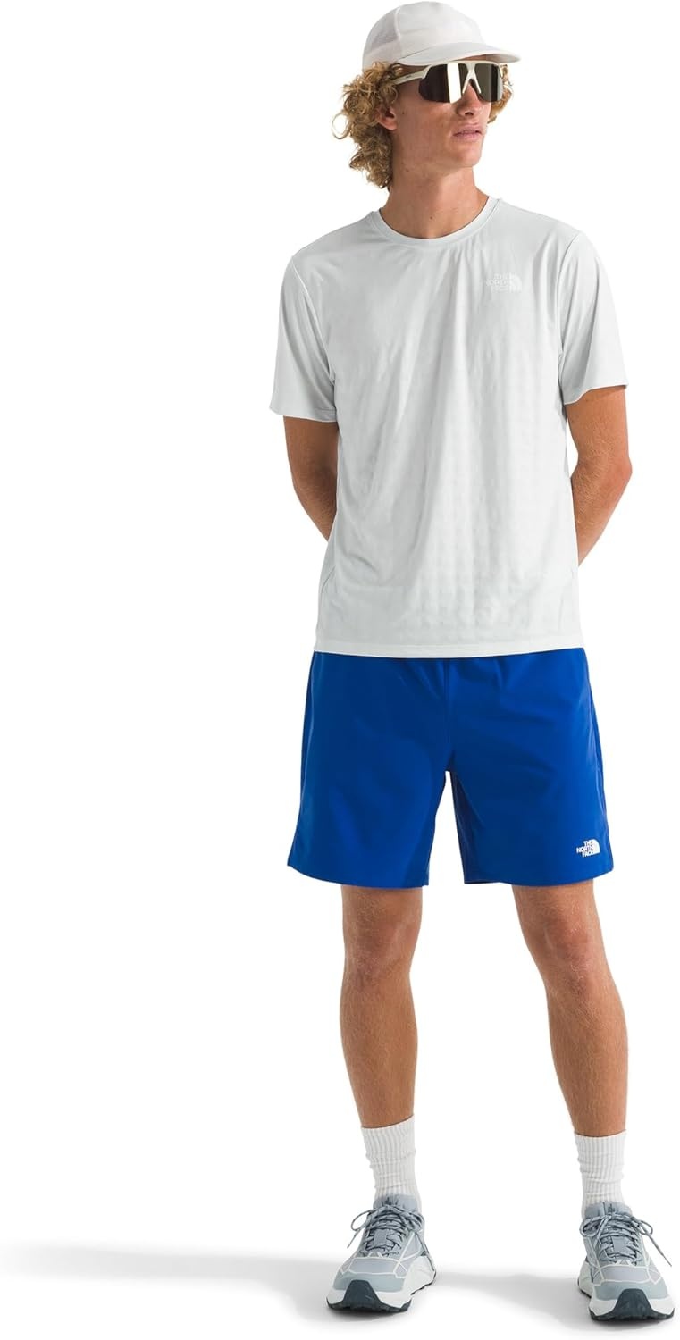 image:imageThe North Face Mens 247 Pentadome Embossed Short Sleeve Tee Regular Fit TShirt with MoistureWicking Flashdry TechPearl Stone