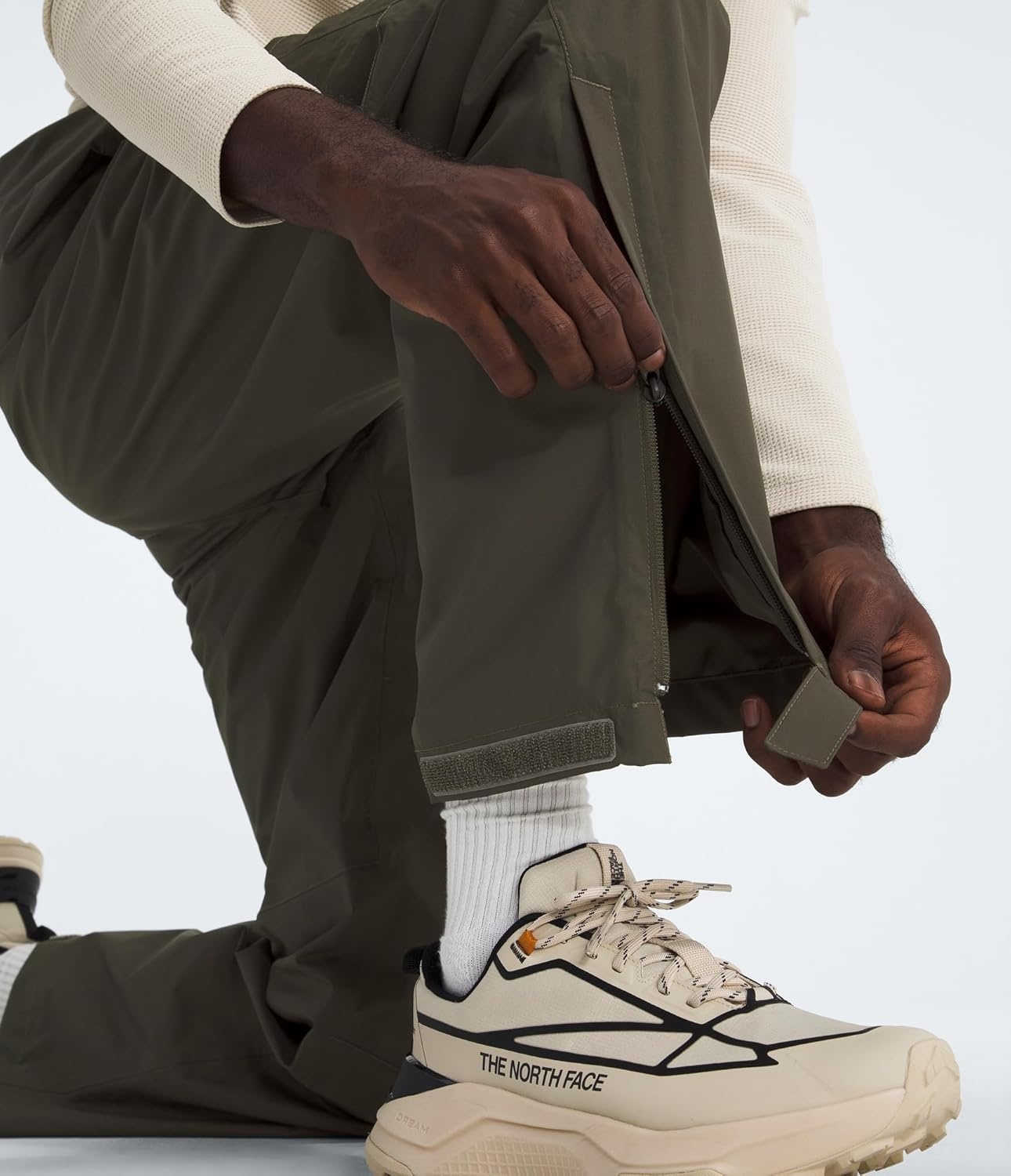 image:imageThe North Face Mens Antora Rain Pant Breathable amp Waterproof Hiking Pants Elastic Waistband Adjustable DrawcordNew Taupe Green
