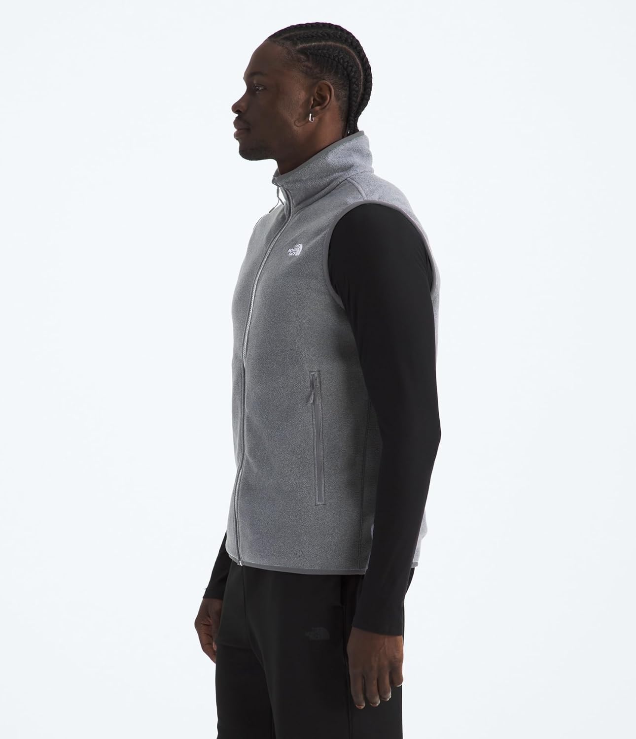 image:imageThe North Face Mens Glacier Fleece Vest Zippered Hand Pockets amp Stretch Binding on the Collar Armhole amp HemTnf Mid Grey Heather