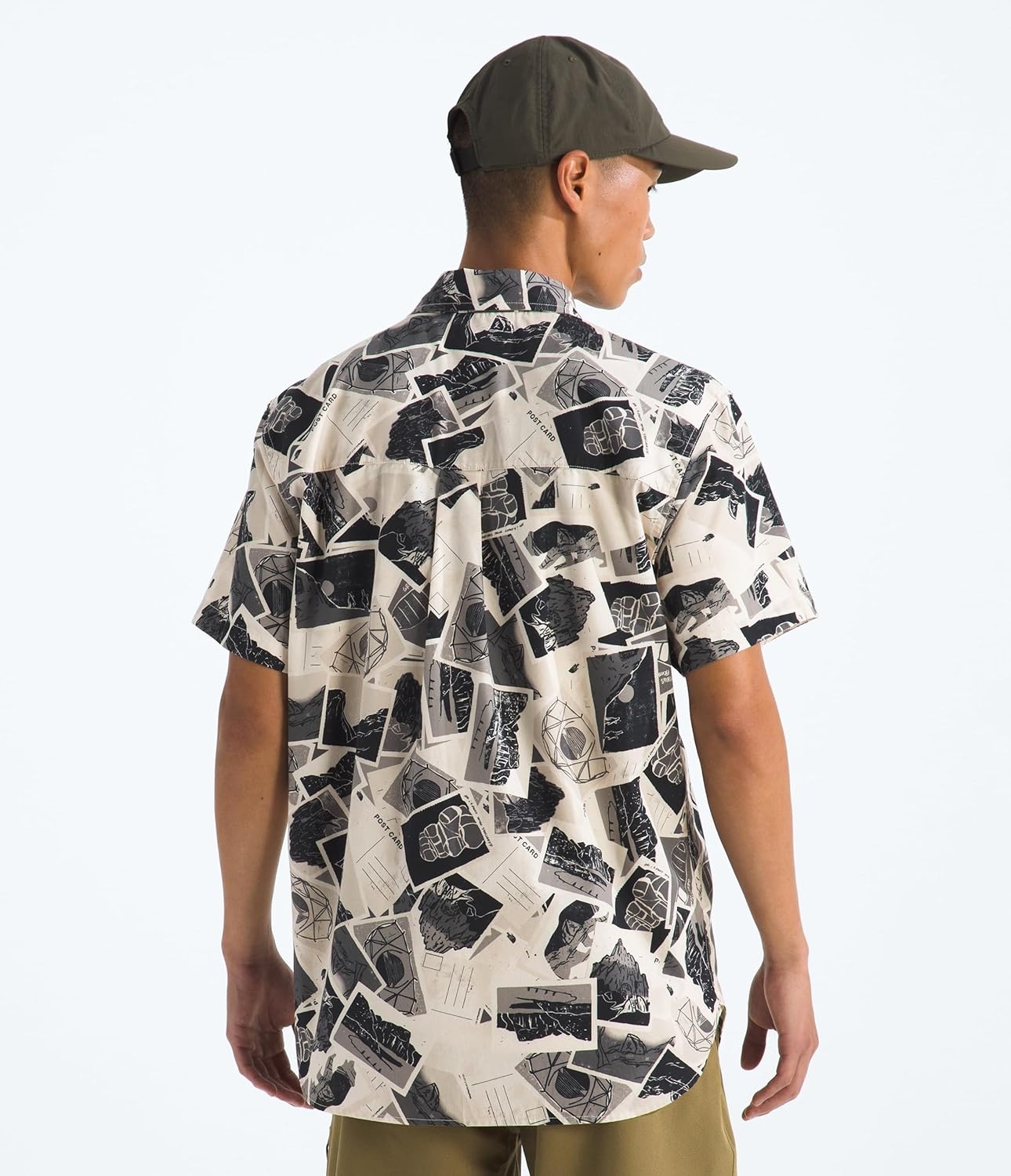image:imageThe North Face Mens Short Sleeve Baytrail Pattern ButtonDown Shirt Soft Cotton TShirt Chest PocketDesert Stone Tnf Postcards Print