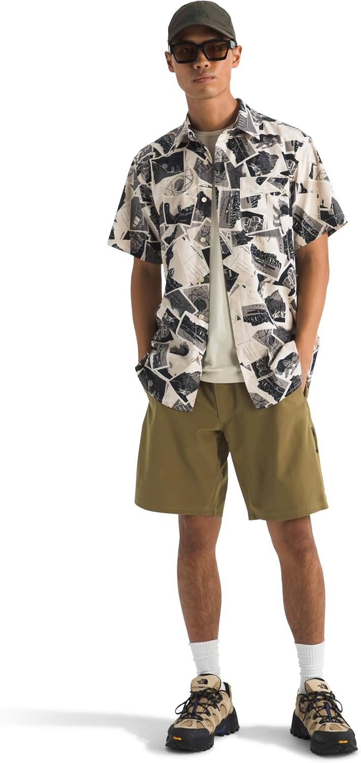 image:imageThe North Face Mens Short Sleeve Baytrail Pattern ButtonDown Shirt Soft Cotton TShirt Chest PocketDesert Stone Tnf Postcards Print