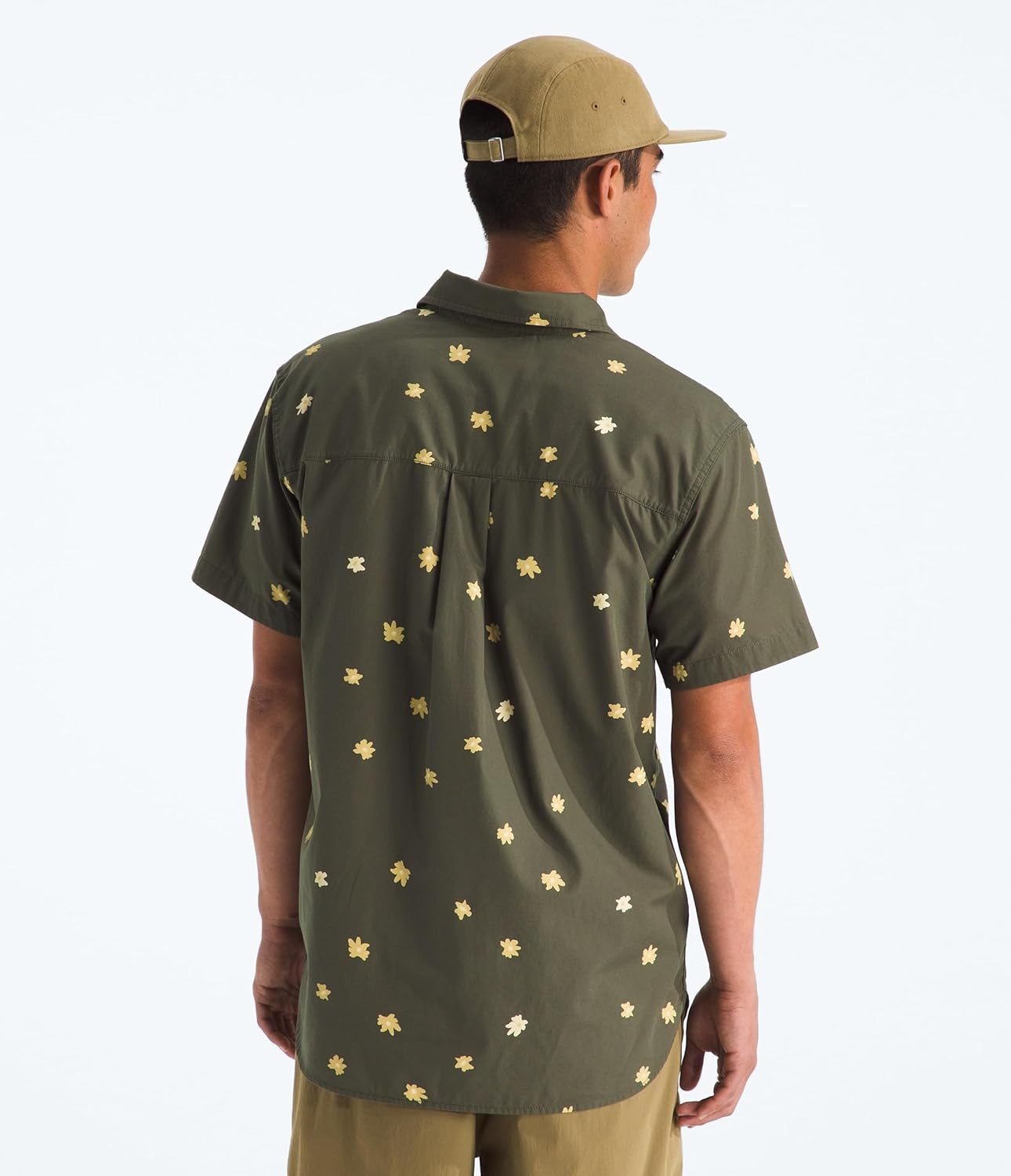 image:imageThe North Face Mens Short Sleeve Baytrail Pattern ButtonDown Shirt Soft Cotton TShirt Chest PocketNew Taupe Green Simple Floral Print