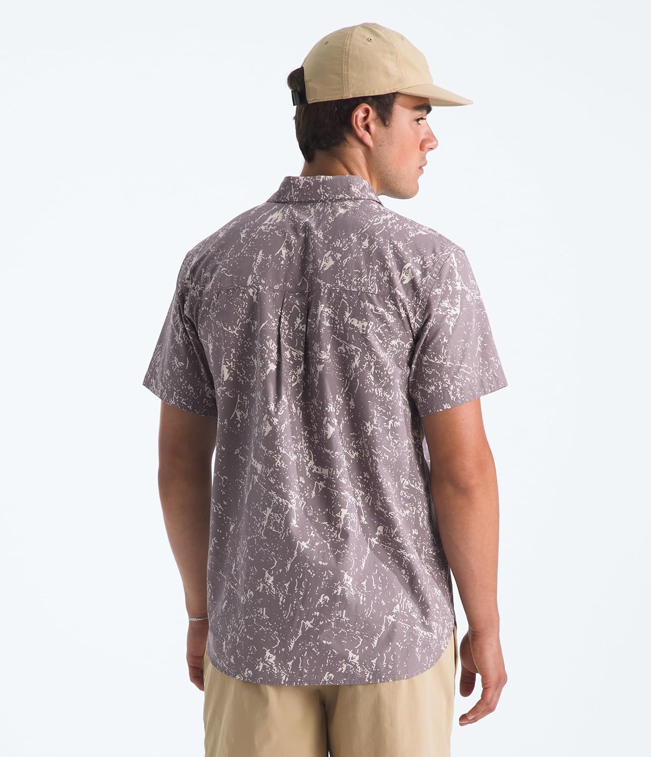 image:imageThe North Face Mens Short Sleeve Baytrail Pattern ButtonDown Shirt Soft Cotton TShirt Chest PocketTranscendent Grey Rock Texture Print