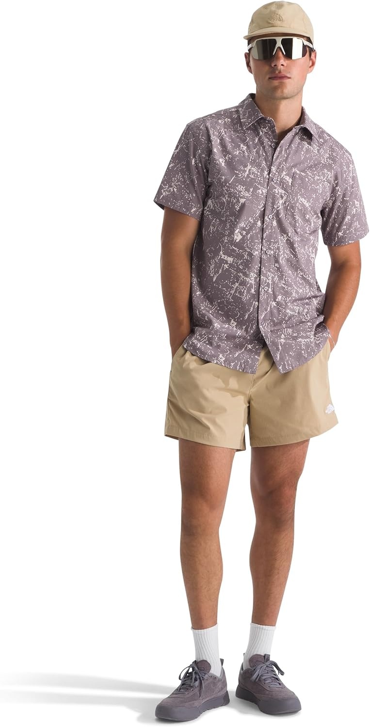 image:imageThe North Face Mens Short Sleeve Baytrail Pattern ButtonDown Shirt Soft Cotton TShirt Chest PocketTranscendent Grey Rock Texture Print
