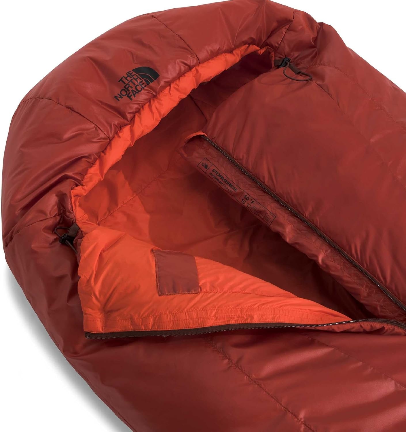image:imageThe North Face SleepingBags Stormbreak 50F 10C Backpacking Sleeping Bag Water Repellent Fully Insulated Includes Stuff SackIron ClayLava Red