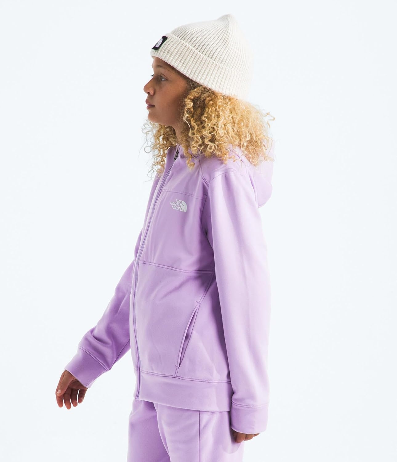 imageThe North Face Teen TNF Performance Fleece Full Zip Hooded Jacket Hoodie for Boys amp Girls Chest Pocket SetIn SleevesLite Lilac