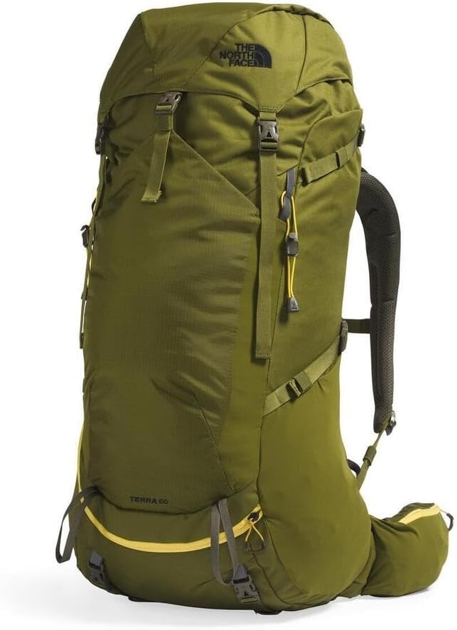 imageThe North Face Terra 65 Backpack Unisex Hiking Pack CinchTop Opening with Zipper Pole amp Ice Axe Attachments TNF BlackAsphalt GreyNPF LargeXLargeForest OliveNew Taupe Greennpf