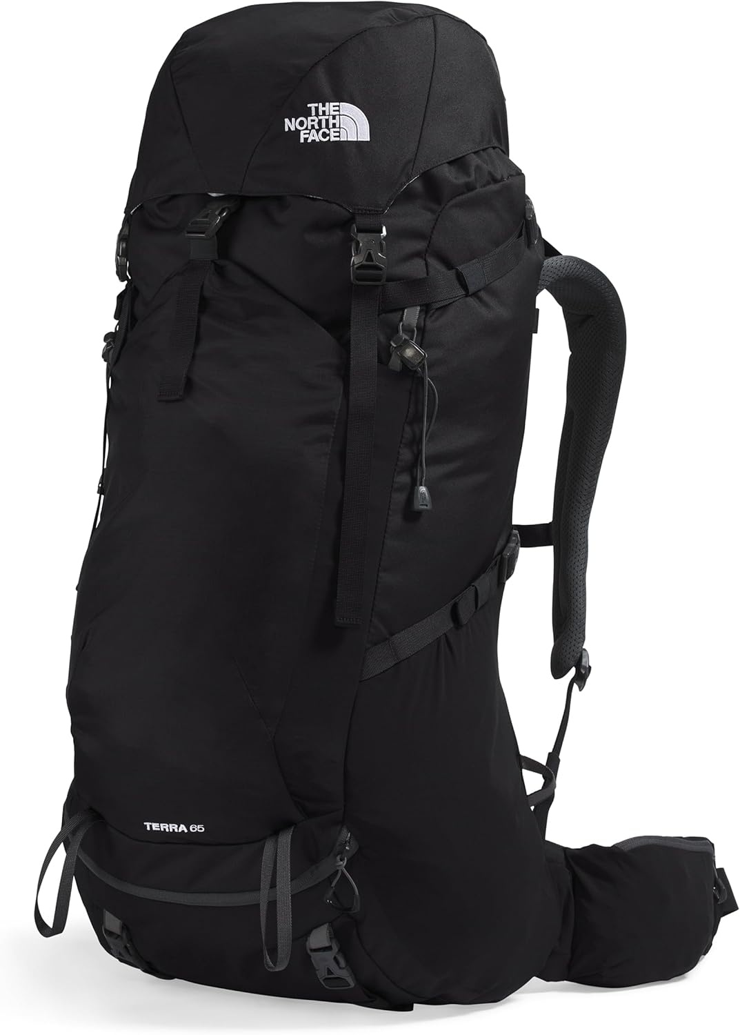 imageThe North Face Terra 65 Backpack Unisex Hiking Pack CinchTop Opening with Zipper Pole amp Ice Axe Attachments TNF BlackAsphalt GreyNPF LargeXLargeTnf BlackAsphalt Greynpf