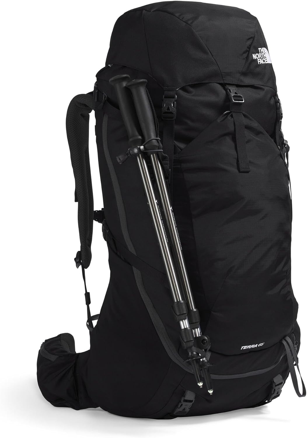 imageThe North Face Terra 65 Backpack Unisex Hiking Pack CinchTop Opening with Zipper Pole amp Ice Axe Attachments TNF BlackAsphalt GreyNPF LargeXLargeTnf BlackAsphalt Greynpf