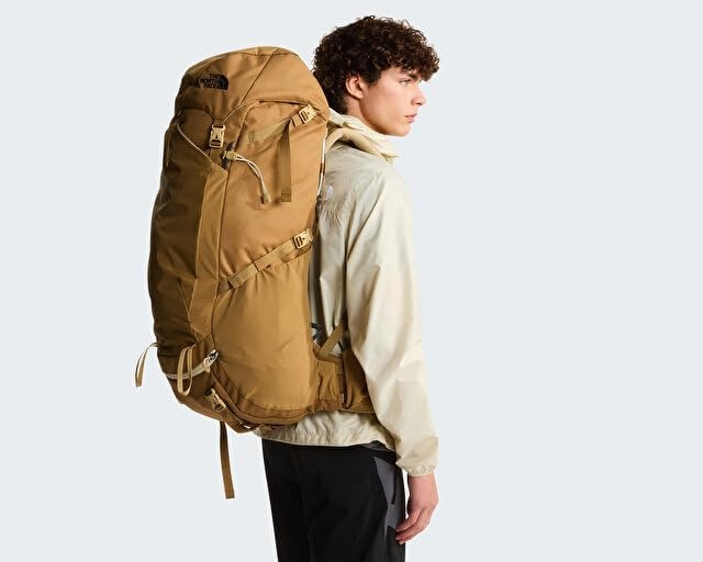 imageThe North Face Terra 65 Backpack Unisex Hiking Pack CinchTop Opening with Zipper Pole amp Ice Axe Attachments TNF BlackAsphalt GreyNPF LargeXLargeUtility BrownKhaki Stone