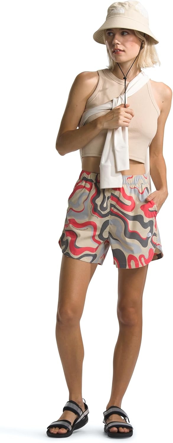 image:imageThe North Face Womens Class V Pathfinder Pullon 3 Short Moisture Wicking Elastic WaistbandGravel Wavy Lines Print