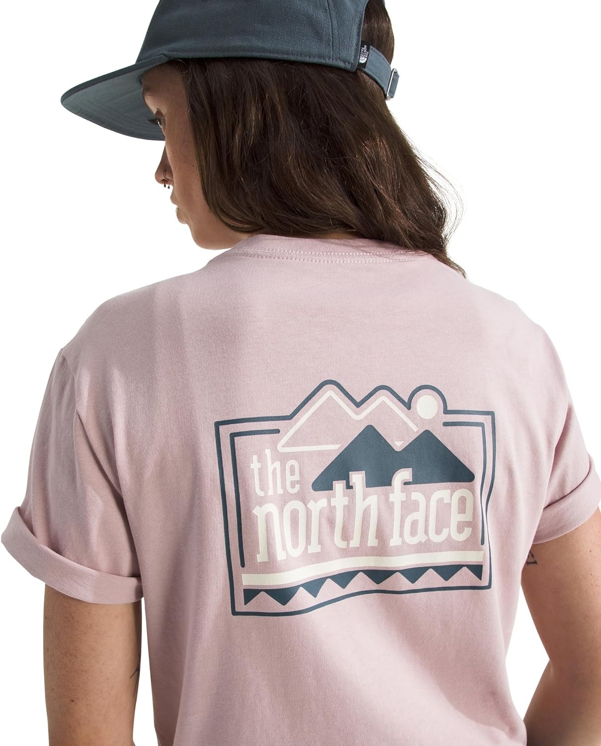 image:imageThe North Face Womens Explore Pin Relaxed Short Sleeve Tee Casual Graphic TShirt Regular Fit Soft Cotton FabricMetal Pink
