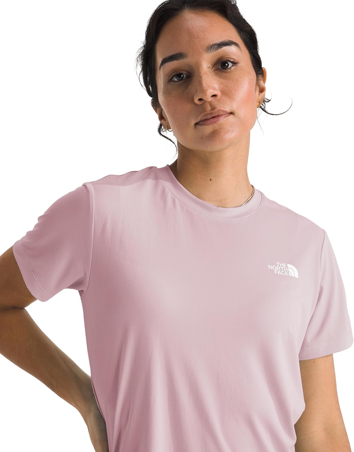 image:imageThe North Face Womens Flex ShortSleeve Tee Moisture Wicking Forward Set Side Seams Split HemMetal Pink