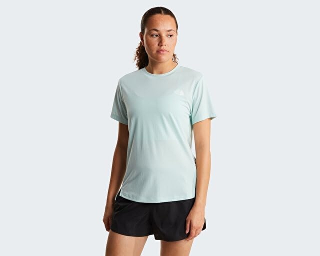 image:imageThe North Face Womens Flex ShortSleeve Tee Moisture Wicking Forward Set Side Seams Split HemOpal Frost