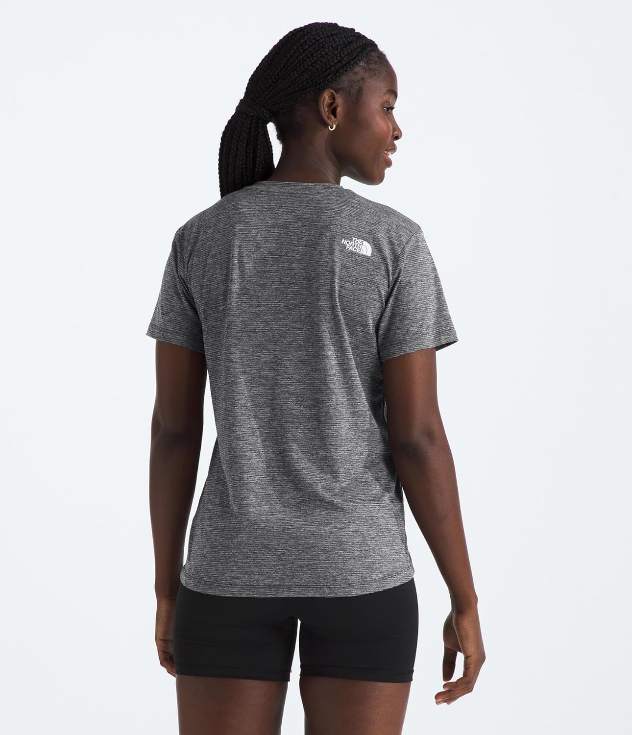 image:imageThe North Face Womens Flex ShortSleeve Tee Moisture Wicking Forward Set Side Seams Split HemTnf Black Light Heather