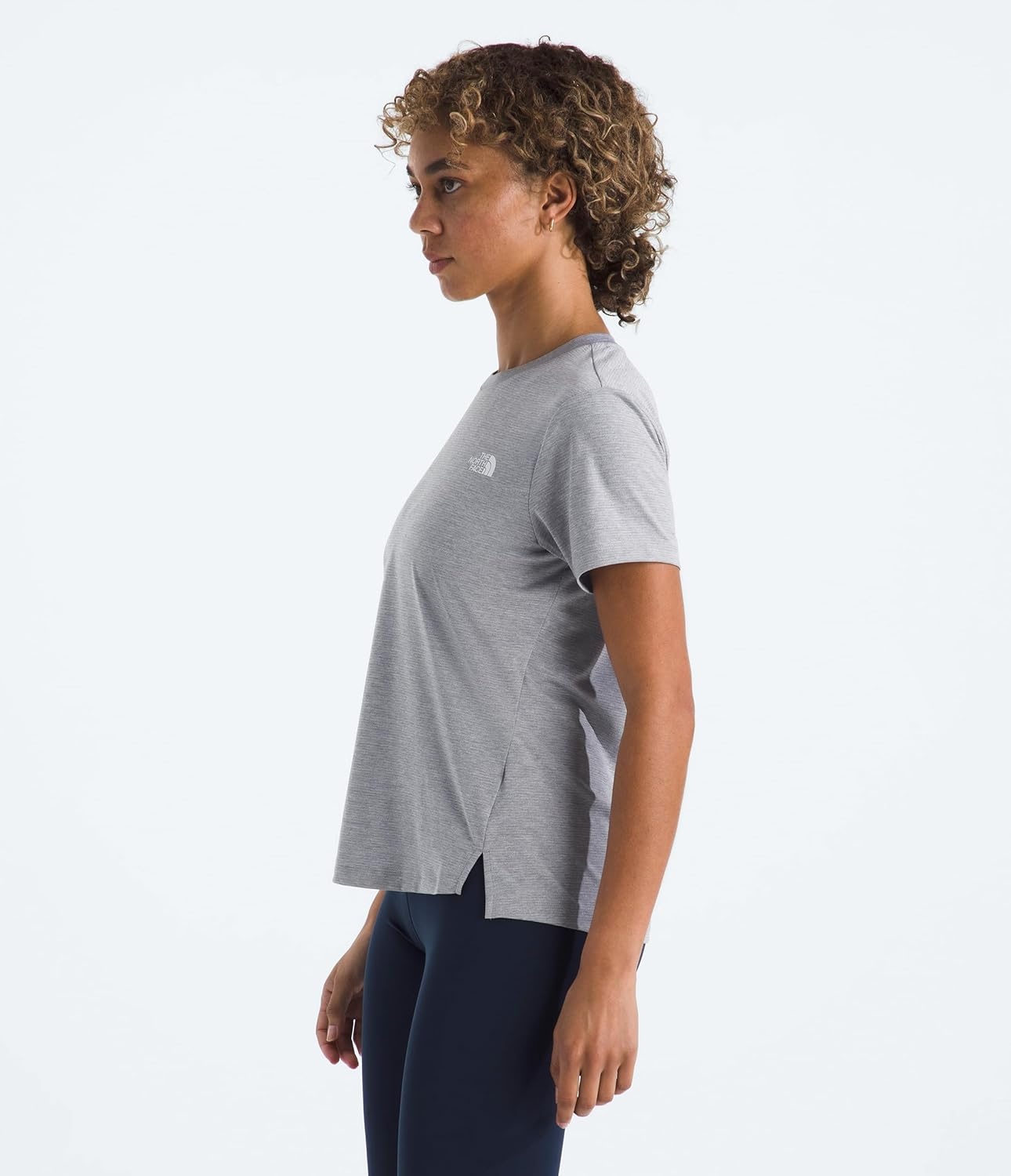 image:imageThe North Face Womens Flex ShortSleeve Tee Moisture Wicking Forward Set Side Seams Split HemTnf Pale Grey Heather