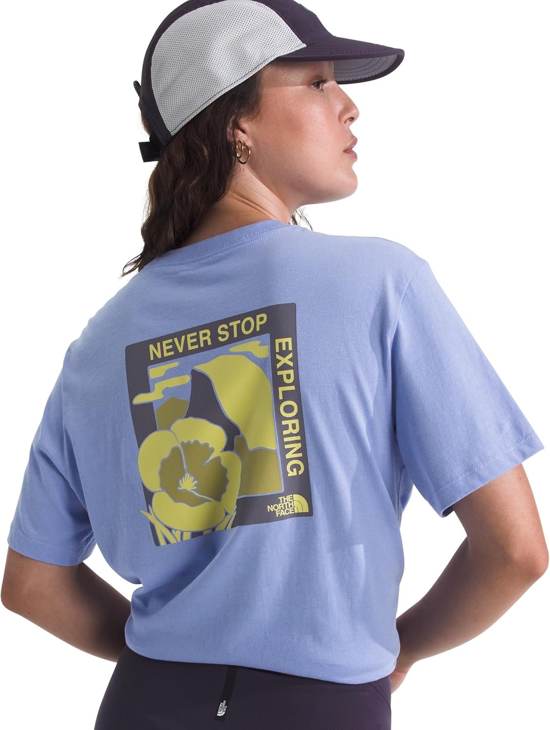 image:imageThe North Face Womens Wildflower Trails ShortSleeve Tee Casual Stylish Graphic TShirt Relaxed Fit Soft Cotton FabricPeriwinkle Glow