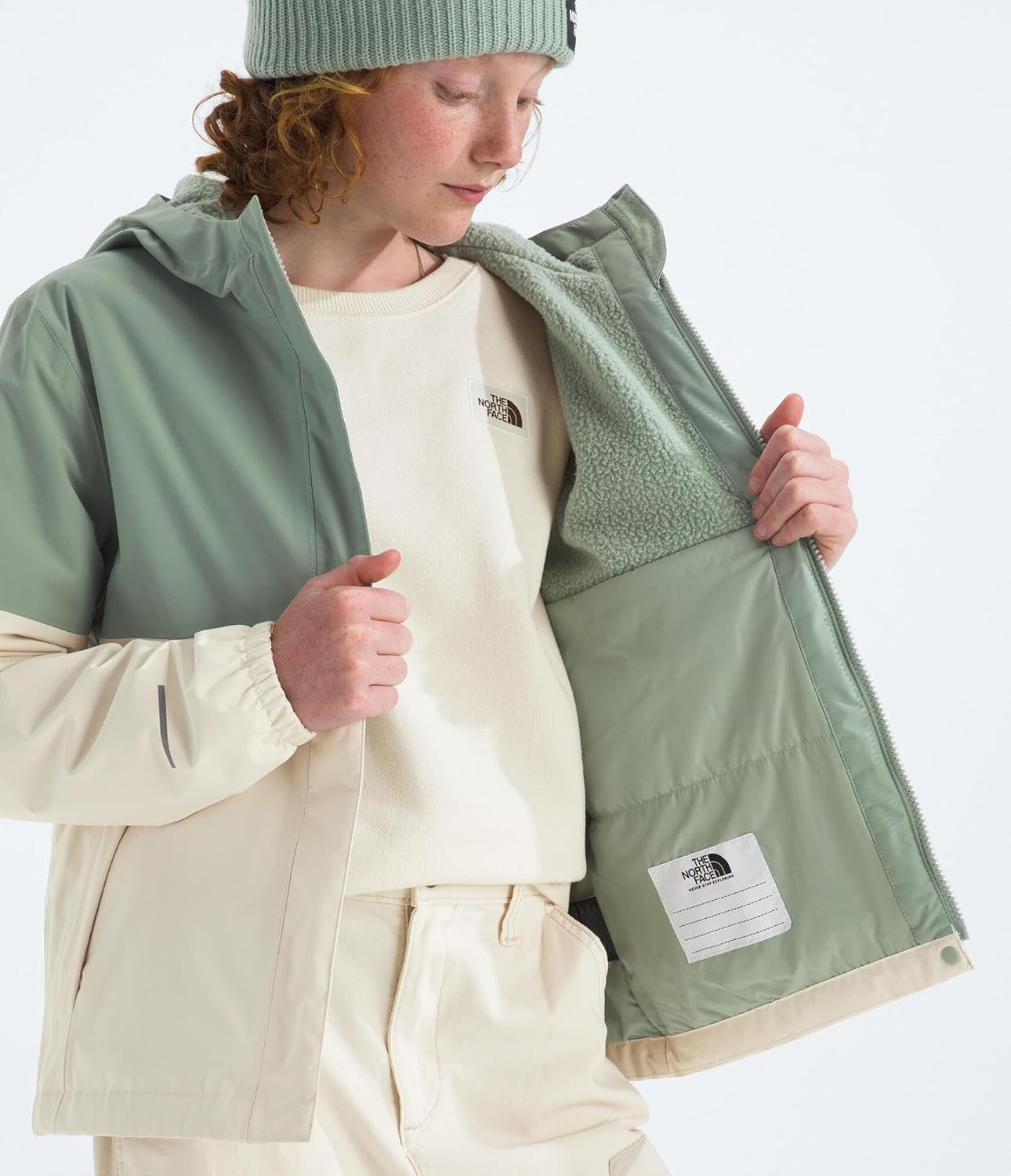 imageThe North Face girls Warm Antora Waterproof Rain JacketSlate MossWhite Dune