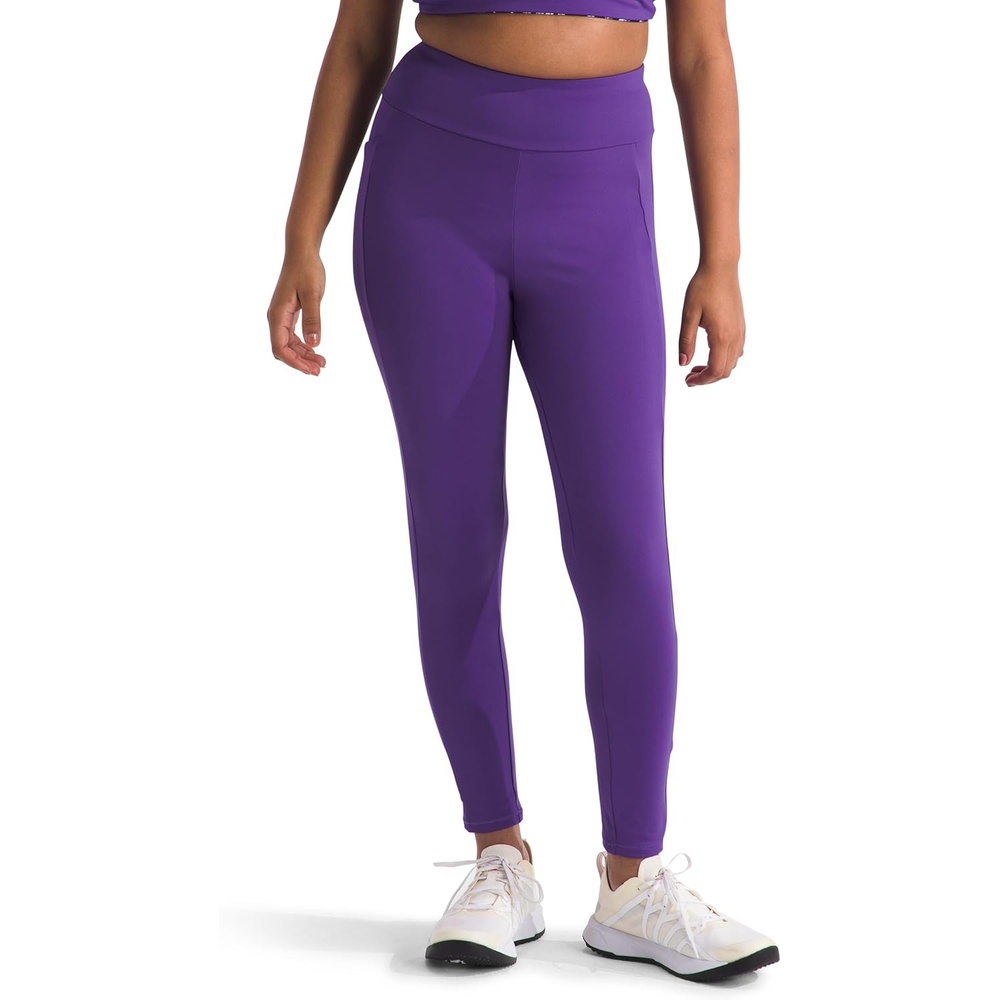 imageTHE NORTH FACE Girls Never Stop Tights Athletic Leggings for Kids Moisture Wicking Fabric Media Pocket Wide WaistbandPeak Purple
