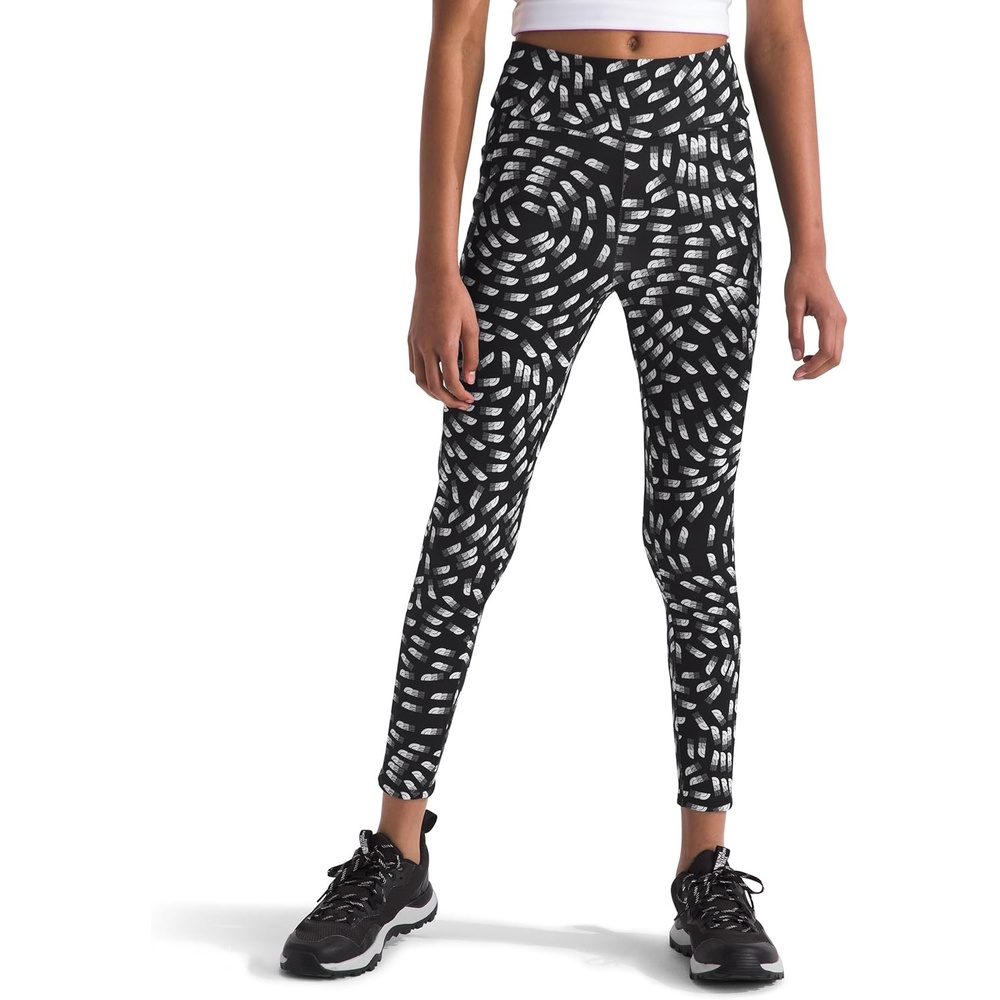 imageTHE NORTH FACE Girls Never Stop Tights  Athletic Leggings for Kids Moisture Wicking Fabric Media Pocket Wide WaistbandTnf Black Vector Field Print