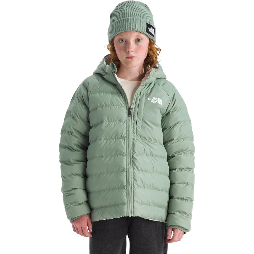 imageTHE NORTH FACE Girls Reversible Perrito Hooded Jacket Lightweight amp Water Resistant Winter Coat Synthetic InsulationSlate Moss