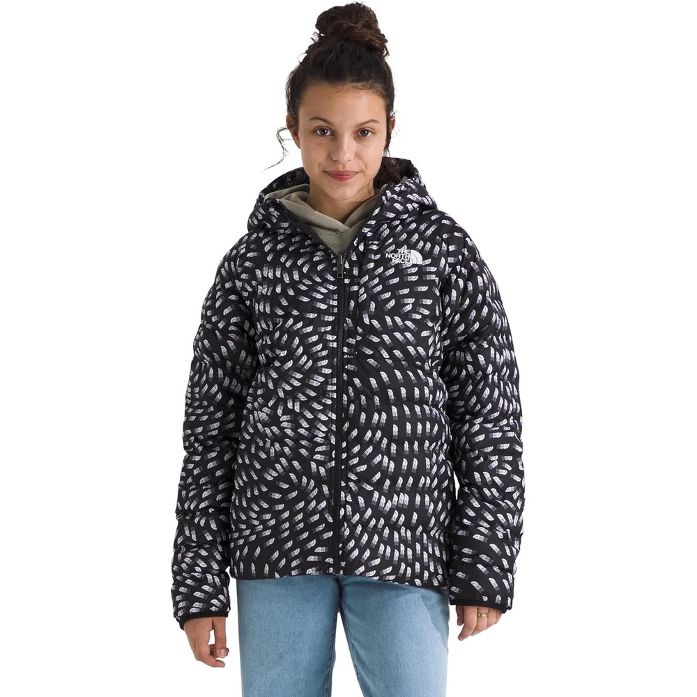 imageTHE NORTH FACE Girls Reversible Perrito Hooded Jacket Lightweight amp Water Resistant Winter Coat Synthetic InsulationTnf Black Vector Field Print