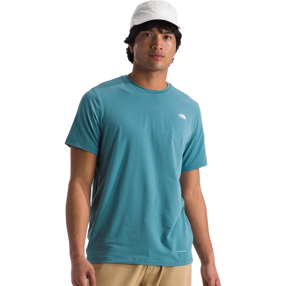 image:imageTHE NORTH FACE Mens Adventure Tee Lightweight amp Stretchy Shirt With Setin Sleeves amp Heat Transfer LogoAlgae Blue