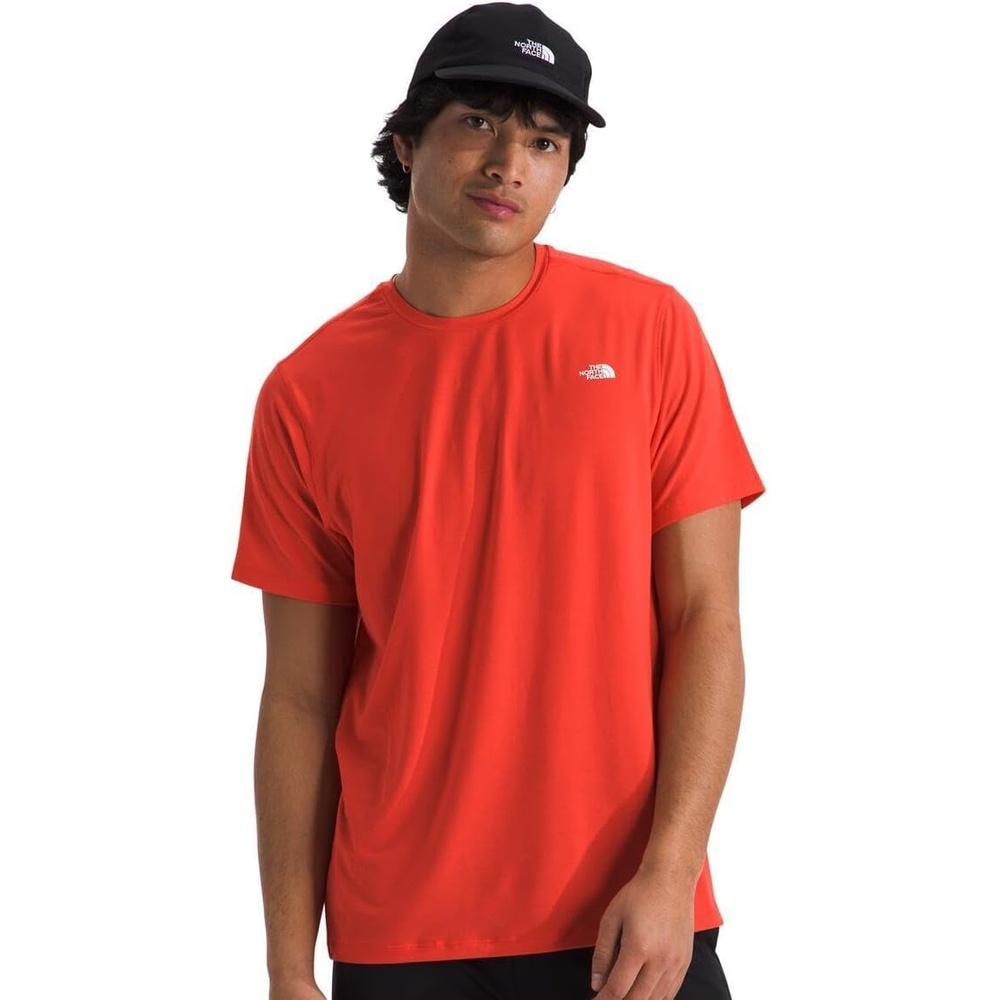 image:imageTHE NORTH FACE Mens Adventure Tee Lightweight amp Stretchy Shirt With Setin Sleeves amp Heat Transfer LogoCrimson Orange