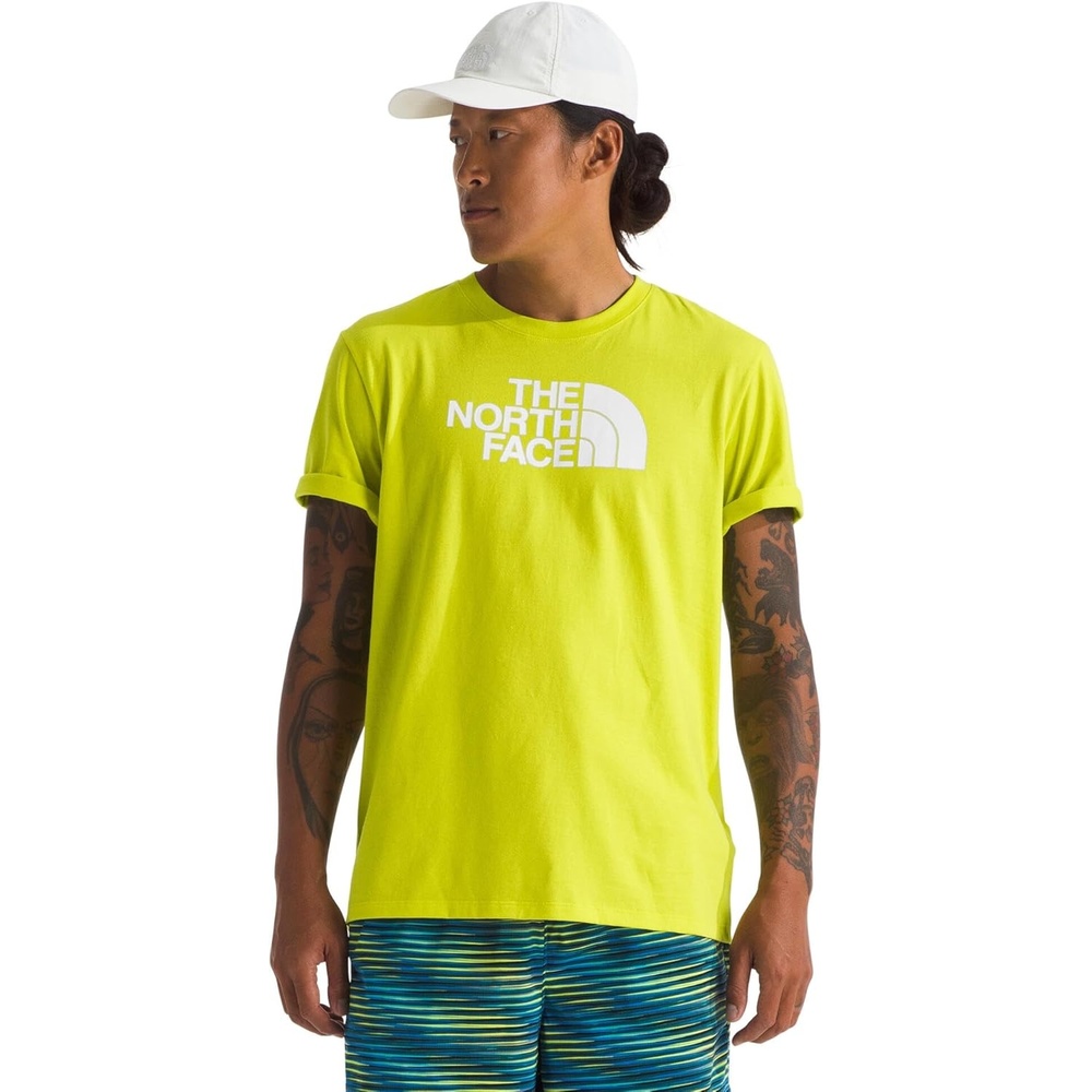 image:imageTHE NORTH FACE Mens Core Half Dome Shortsleeve Tee Regular Fit Cotton Shirt With Graphic Design amp Ribbed CollarSulphur Spring GreenTnf White