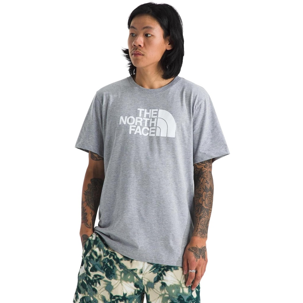 image:imageTHE NORTH FACE Mens Core Half Dome Shortsleeve Tee Regular Fit Cotton Shirt With Graphic Design amp Ribbed CollarTnf Pale Grey HeatherTnf White