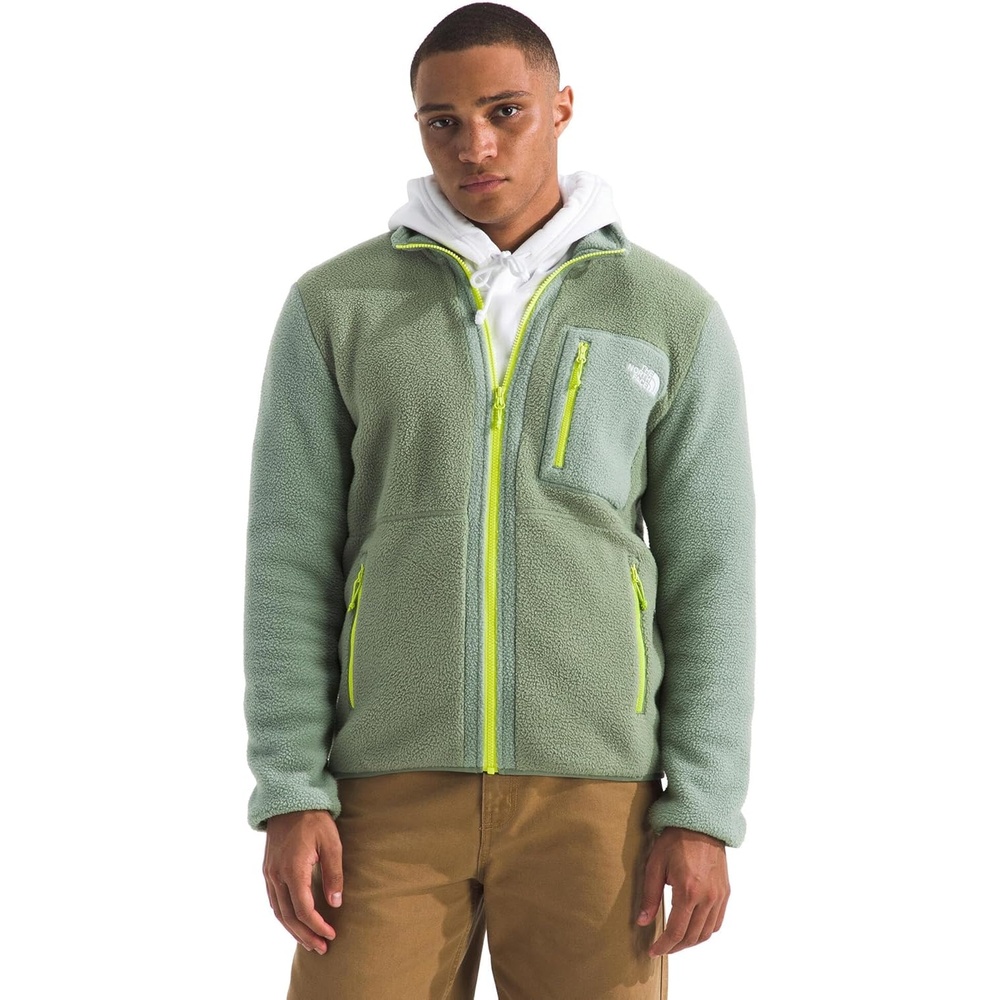 image:imageTHE NORTH FACE Mens Yumiori Full Zip Jacket Lightweight Fleece Coat With Embroidered Logo Zip PocketsBark MistSlate MossFizz Lime