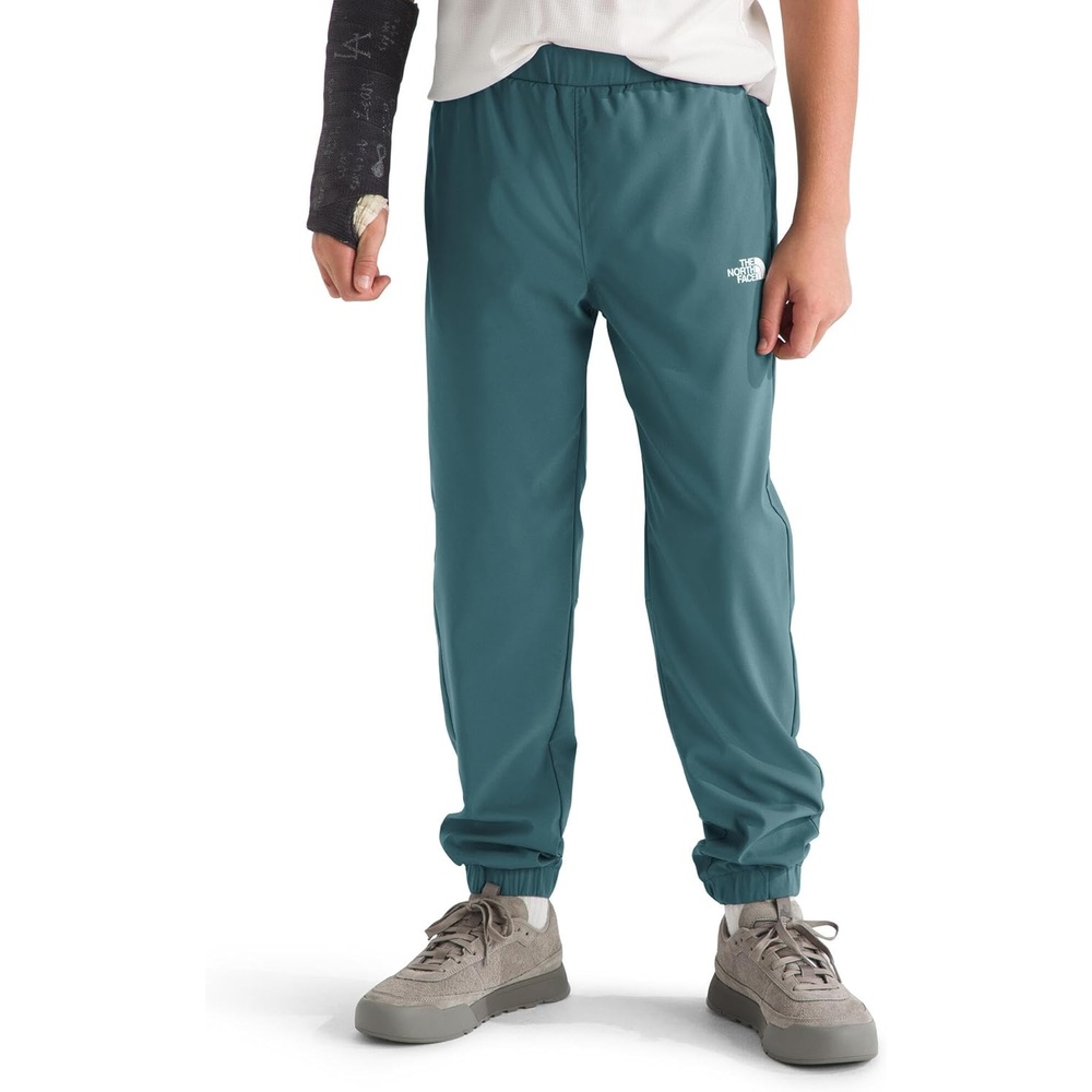 imageThe North Face Boys On The Trail Pant Moisture Wicking Water Repellent Elastic Waistband with Drawcord Zip Back PocketStormy Blue