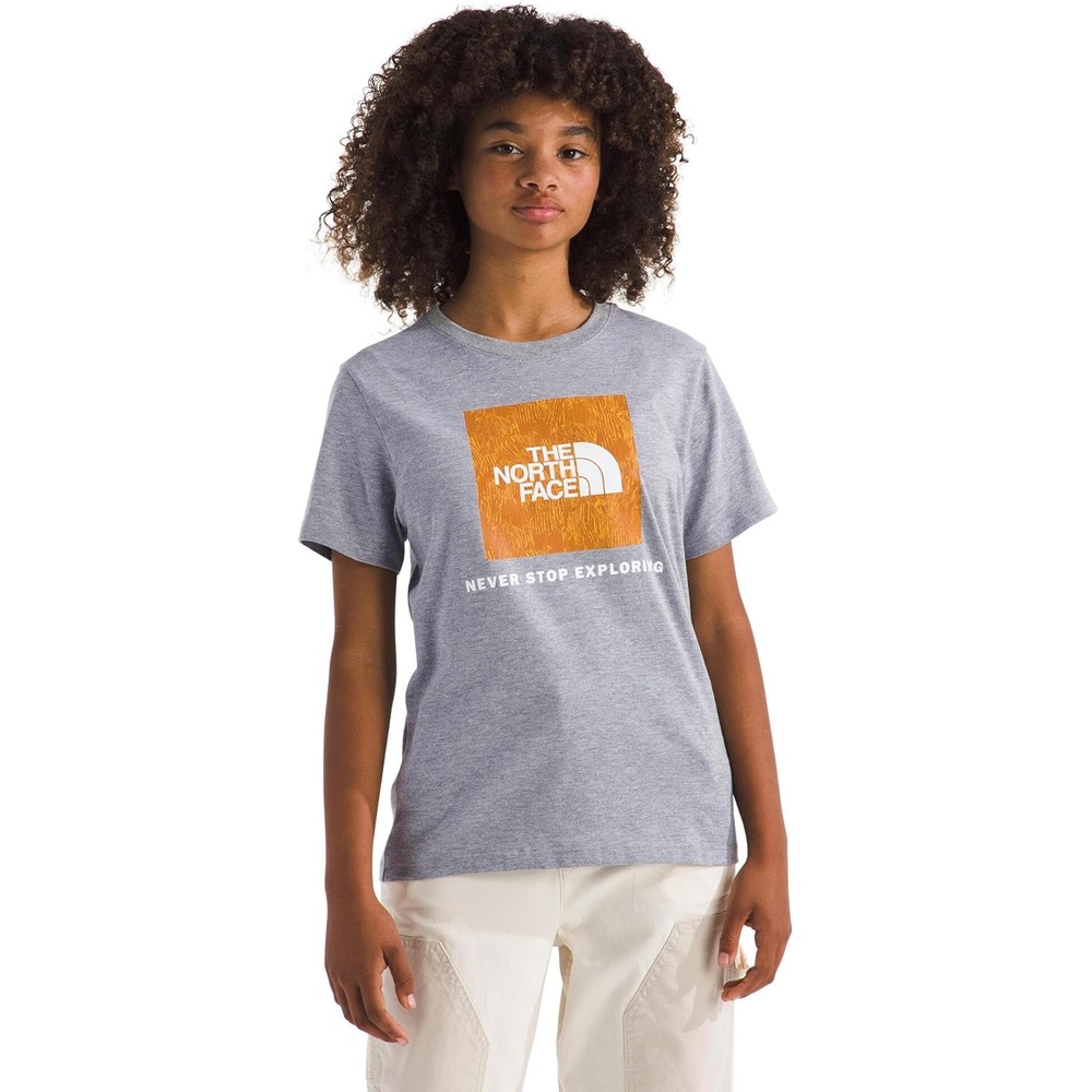 image:imageThe North Face Kids Evolution Print Box Logo NSE ShortSleeve Tee  Cotton Shirt for Boys amp Girls with a GraphicTnf Pale Grey HeatherSummit Gold Regenerative Ink Print