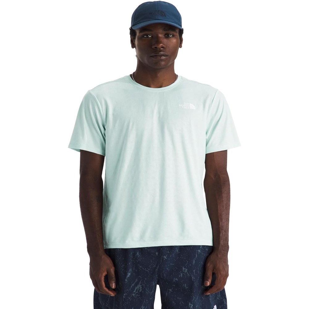 image:imageThe North Face Mens 247 Pentadome Embossed Short Sleeve Tee Regular Fit TShirt with MoistureWicking Flashdry TechOpal Frost