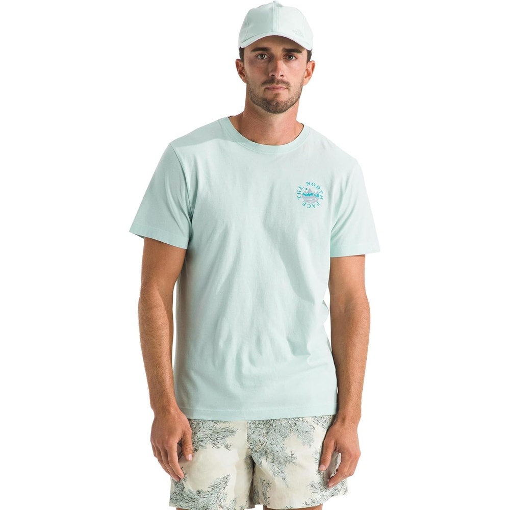image:imageThe North Face Mens Sunrise Escape Regular Short Sleeve Tee Casual Graphic TShirt Regular Fit Soft Cotton FabricOpal Frost