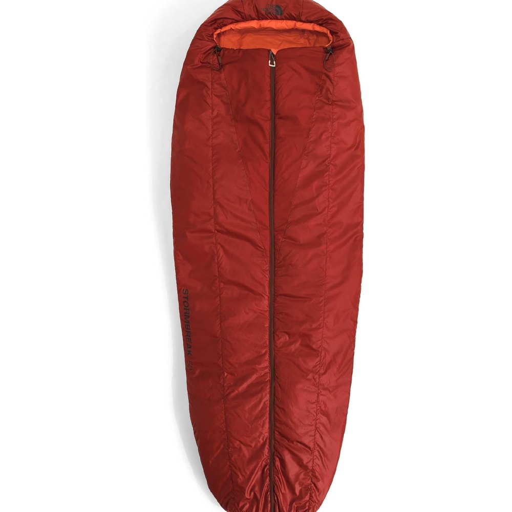 image:imageThe North Face SleepingBags Stormbreak 50F 10C Backpacking Sleeping Bag Water Repellent Fully Insulated Includes Stuff SackIron ClayLava Red