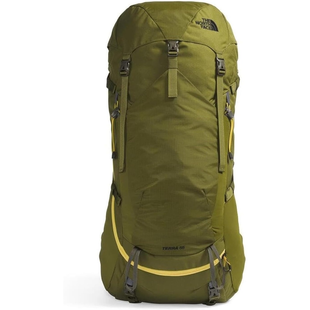 imageThe North Face Terra 55 Backpack Unisex Hiking Pack CinchTop Opening with Zipper Pole amp Ice Axe Attachments TNF BlackAsphalt GreyNPF SmallMediumForest OliveNew Taupe Greennpf