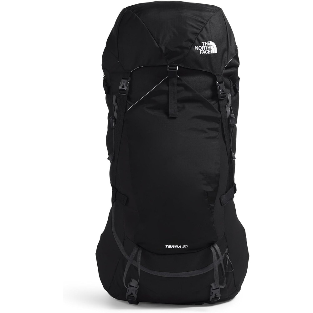 imageThe North Face Terra 55 Backpack Unisex Hiking Pack CinchTop Opening with Zipper Pole amp Ice Axe Attachments TNF BlackAsphalt GreyNPF SmallMediumTnf BlackAsphalt Greynpf
