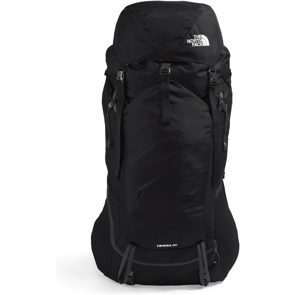 imageThe North Face Terra 65 Backpack Unisex Hiking Pack CinchTop Opening with Zipper Pole amp Ice Axe Attachments TNF BlackAsphalt GreyNPF LargeXLargeTnf BlackAsphalt Greynpf
