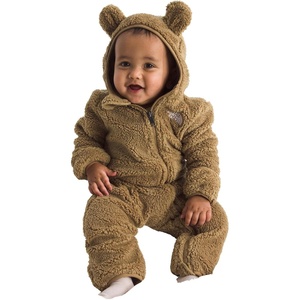 THE NORTH FACE Baby Campshire One-piece | Cozy Fleece Winter Onesie, With Mittens, Booties & Attached Bear Ear Hood(Teddy Brown)
