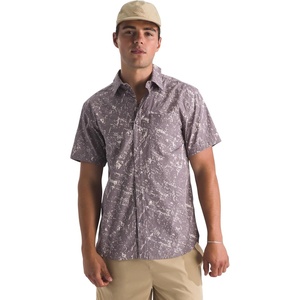 The North Face Mens Short Sleeve Baytrail Pattern Button-Down Shirt – Soft Cotton T-Shirt, Chest Pocket(Transcendent Grey Rock Texture Print)