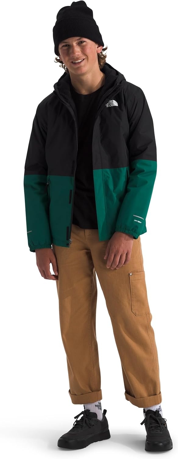 image:imageTHE NORTH FACE Boys Warm Antora Rain Jacket Waterproof Breathable Heatseeker Insulation 3piece Hood Zip PocketsEvergreen