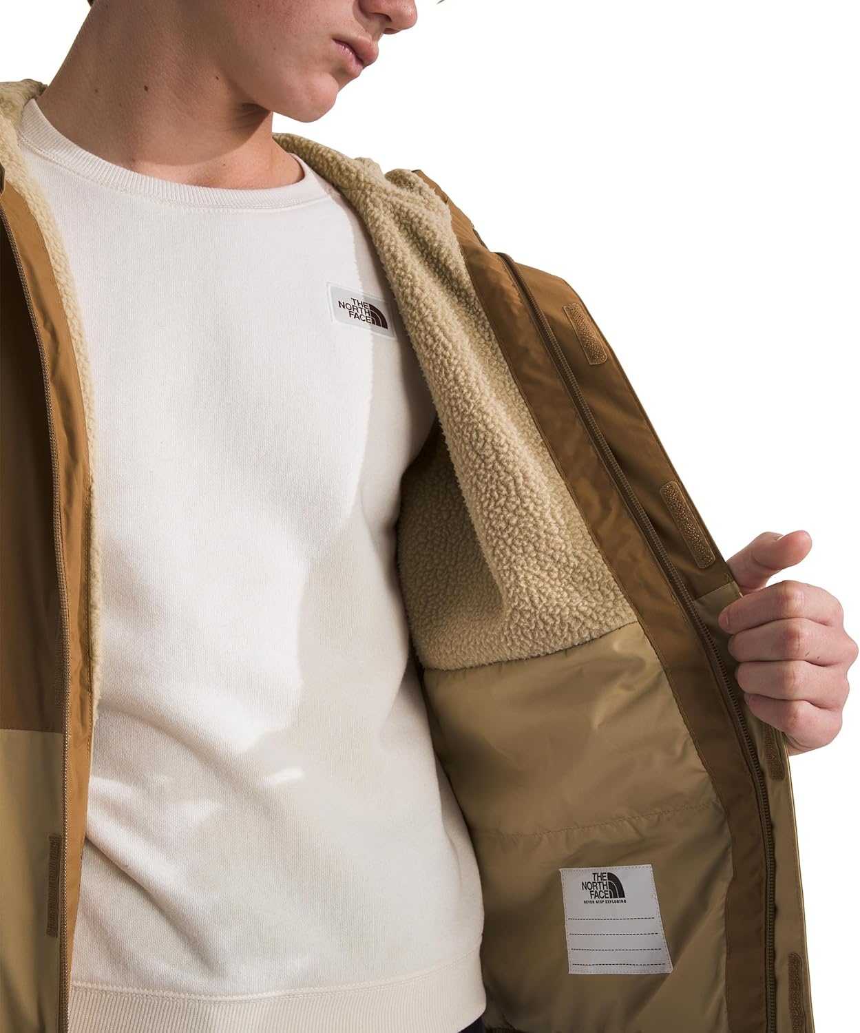 image:imageTHE NORTH FACE Boys Warm Antora Rain Jacket Waterproof Breathable Heatseeker Insulation 3piece Hood Zip PocketsKhaki Stone