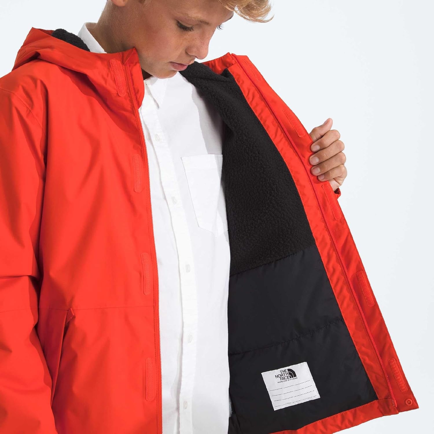 image:imageTHE NORTH FACE Boys Warm Antora Rain Jacket Waterproof Breathable Heatseeker Insulation 3piece Hood Zip PocketsLava Red