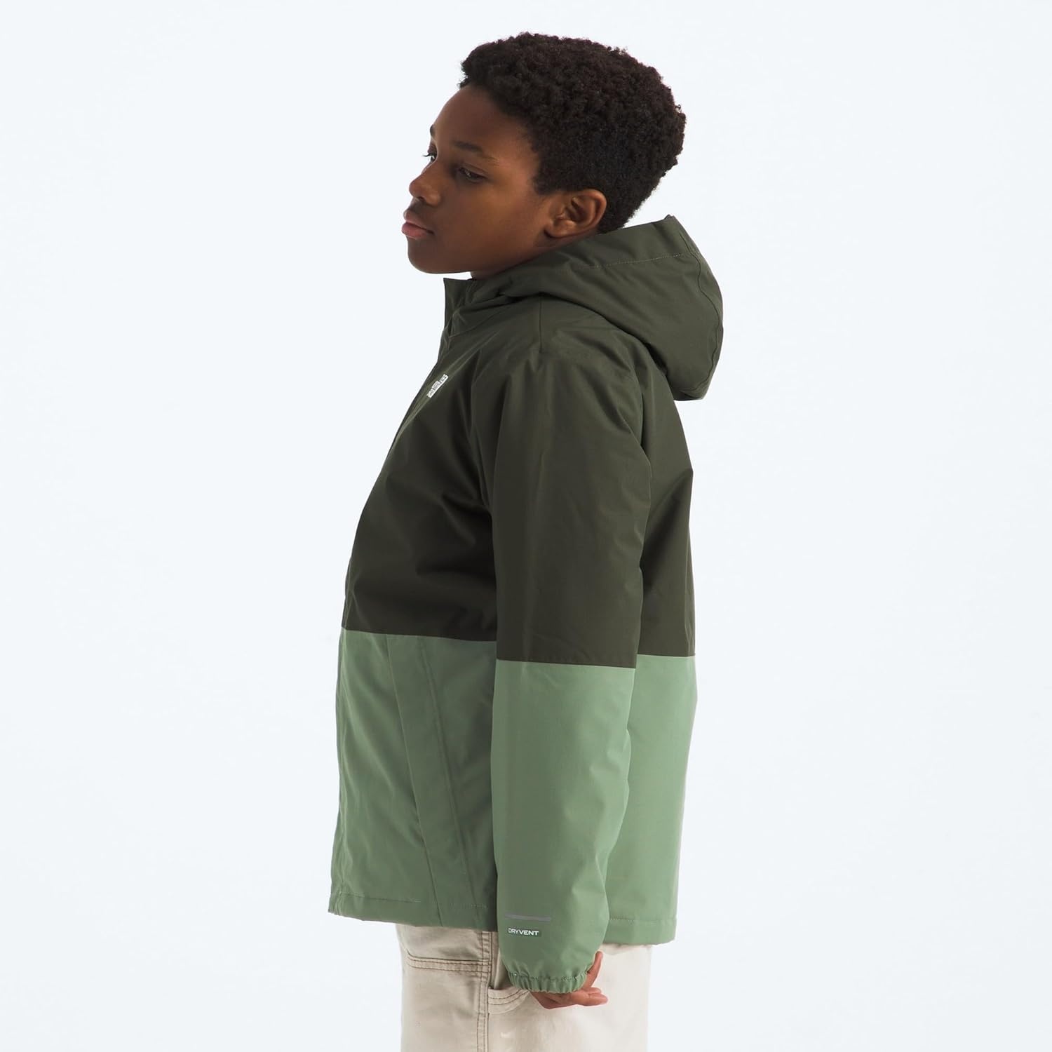 image:imageTHE NORTH FACE Boys Warm Antora Rain Jacket Waterproof Breathable Heatseeker Insulation 3piece Hood Zip PocketsNew Taupe GreenBark Mist