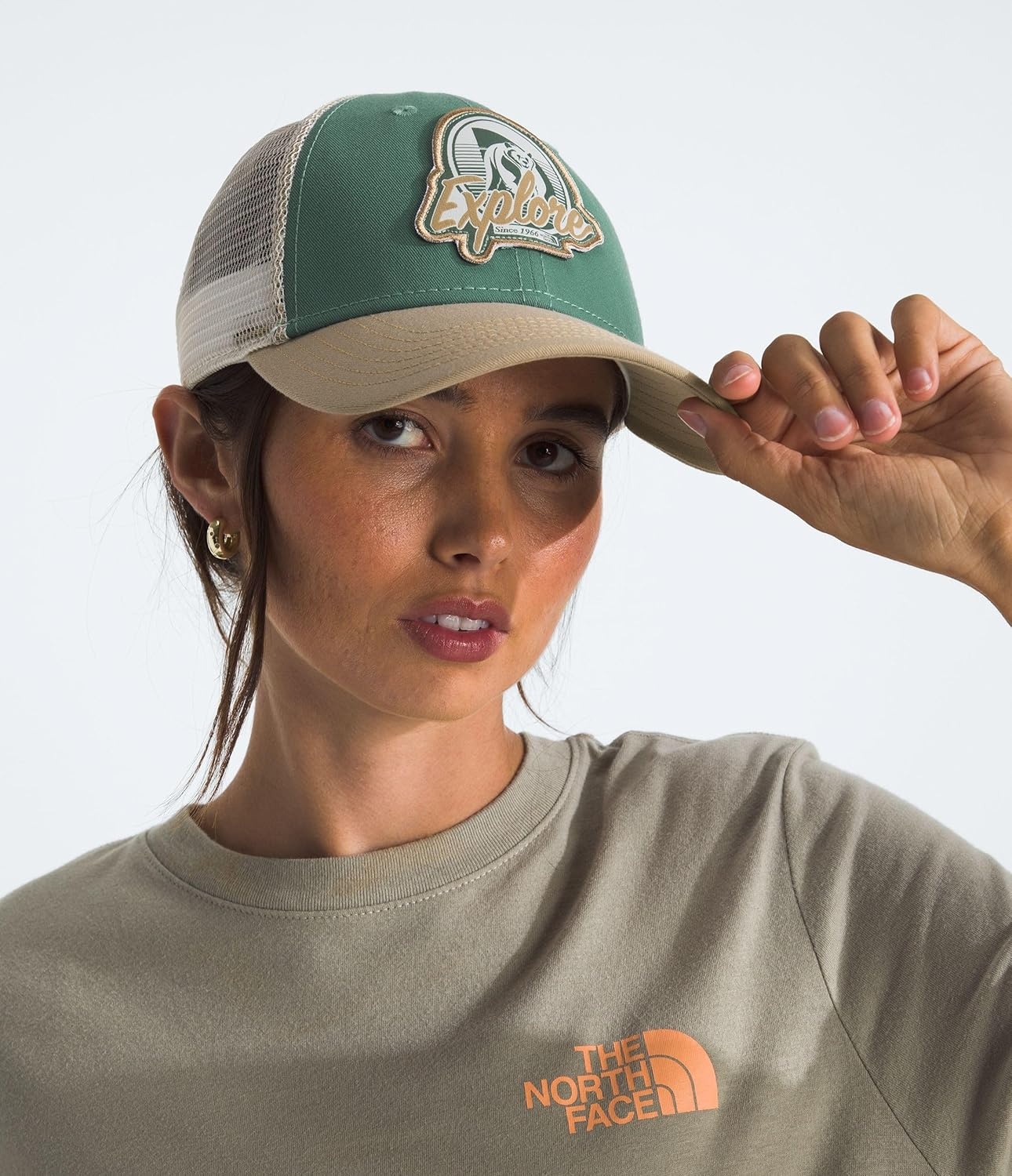 image:imageTHE NORTH FACE Graphic Mudder Trucker Snapback Baseball Cap for Men amp Women Casual Everyday Summer HatDuck GreenKhaki StoneBrew Patch