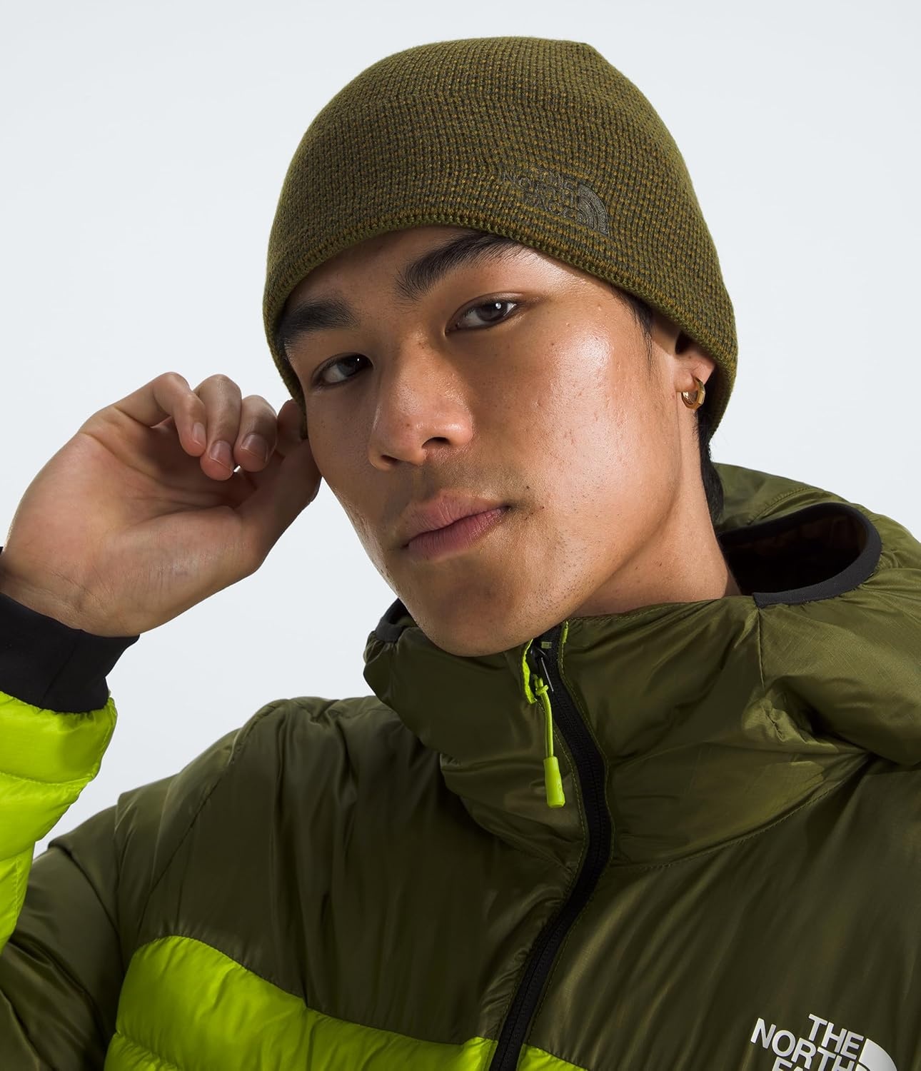 image:imageTHE NORTH FACE Jim Beanie Classic Fit Winter Hat for Men amp Women Warm Fleece Headband amp Embroidered LogoForest OliveMoss GreenNew Taupe Green Stripe