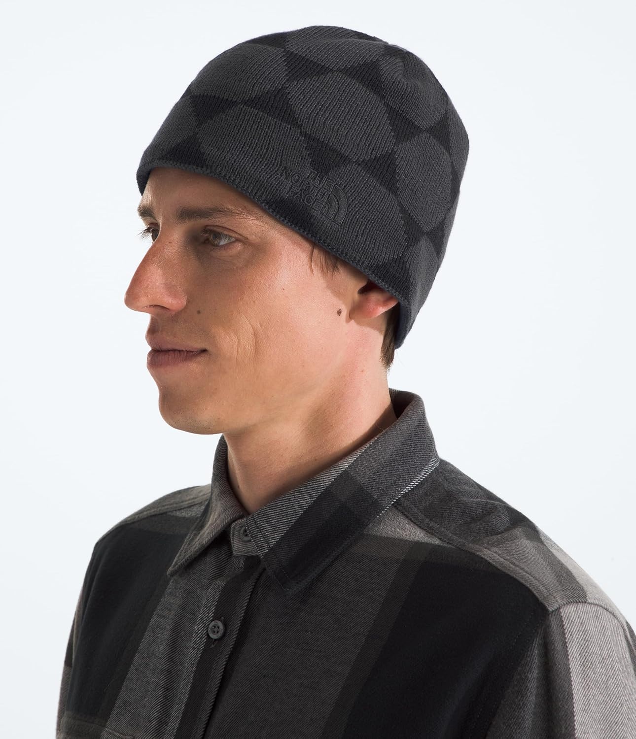 image:imageTHE NORTH FACE Jim Beanie Classic Fit Winter Hat for Men amp Women Warm Fleece Headband amp Embroidered LogoTnf BlackAsphalt Grey Geodesic Jacquard