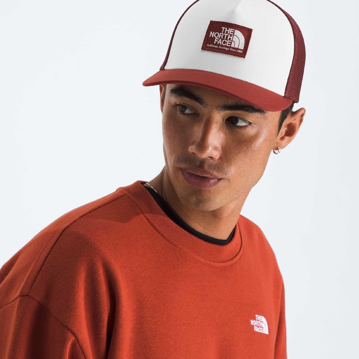 image:imageTHE NORTH FACE Keep It Patched Trucker Deep Fit Snapback Hat for Men amp Women With Breathable Mesh PanelsIron ClayWhite Dune