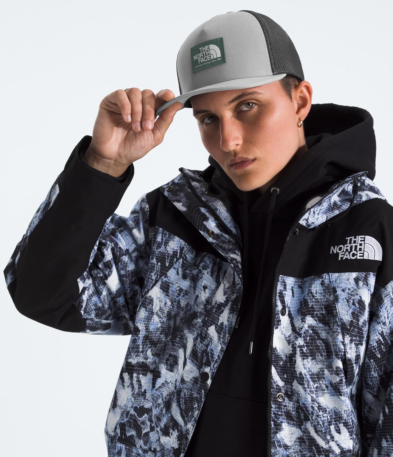image:imageTHE NORTH FACE Keep It Patched Trucker Deep Fit Snapback Hat for Men amp Women With Breathable Mesh PanelsTnf Medium Grey HeatherDuck Green